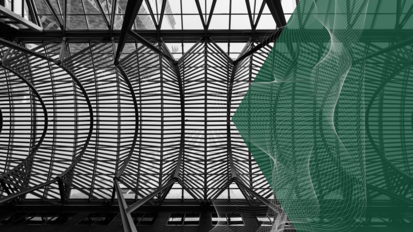 Interior of Brookfield Place (formerly BCE Place), looking up at glass ceiling. Modern architecture in financial district, Toronto, Canada